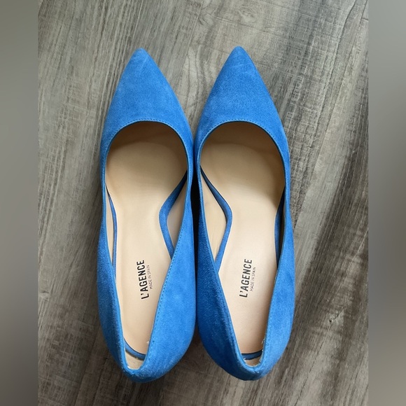 L'AGENCE Women's Size 39.5 Provence Blue Suede High Heeled Pumps Pointed - Picture 3 of 6